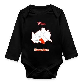 Bezirke Favoriten Karte mit Wien Stadtkarte - Baby Bio-Langarm-Body - Schwarz - Vorne