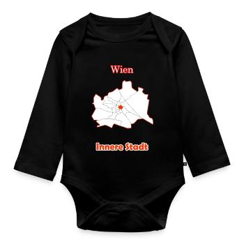 Bezirke Innere Stadt Karte mit Wien Stadtkarte - Baby Bio-Langarm-Body - Schwarz - Vorne