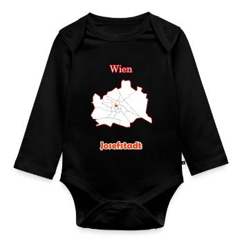 Bezirke Josefstadt Karte mit Wien Stadtkarte - Baby Bio-Langarm-Body - Schwarz - Vorne