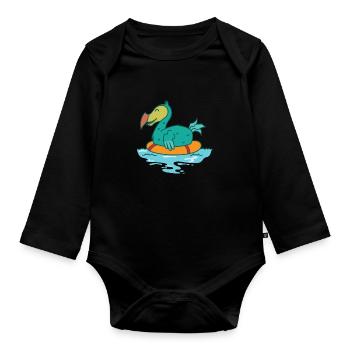 Dodo in the water with floating tire bird - Organic Longsleeve Baby Bodysuit - black - Front