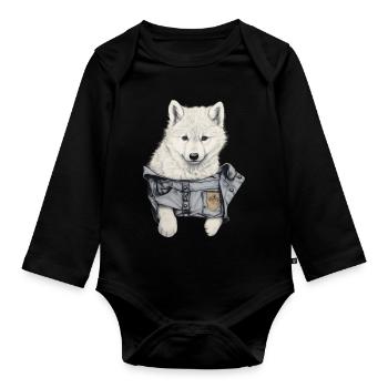 Mignon loup blanc dans Pocket Funny Wolves Graphique - Body Bébé bio manches longues - noir - Devant