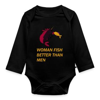 Femmes pêchant drôle - Body Bébé bio manches longues - noir - Devant