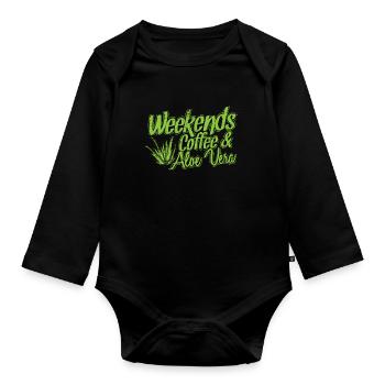 Weekends Coffee and Aloe Vera Plant - Organic Longsleeve Baby Bodysuit - black - Front