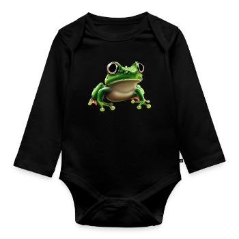 Regenfrosch Wassertropfen Frosch - Baby Bio-Langarm-Body - Schwarz - Vorne