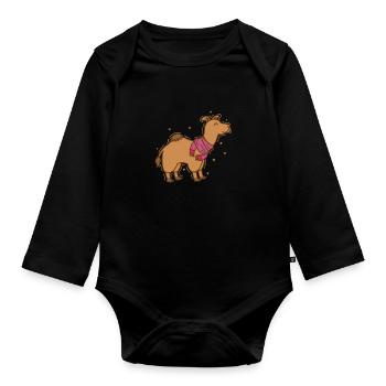 Kamel Dromedar mit Schal Dromedar - Baby Bio-Langarm-Body - Schwarz - Vorne