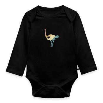 Strauß Vogel Tier in der Savanne - Baby Bio-Langarm-Body - Schwarz - Vorne