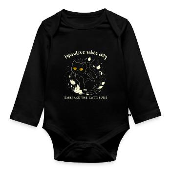 "Pawsitive vibes only" - Organic Longsleeve Baby Bodysuit - black - Front