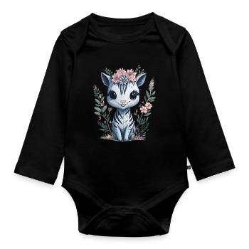 Cute Little Baby Happy Watercolor Zebra with - Baby Bio-Langarm-Body - Schwarz - Vorne