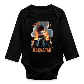 Born To Be A Rock Star 2 - Organic Longsleeve Baby Bodysuit - black - Front