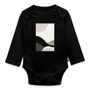 Abstract Modern Black and Grey Waves - Organic Longsleeve Baby Bodysuit - black - Front