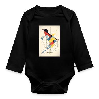 Vogel Minimalistisch Polygonal Multicolor - Baby Bio-Langarm-Body - Schwarz - Vorne