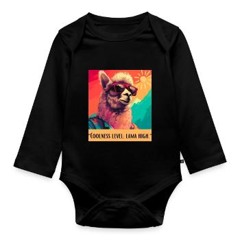 Coolness level lama high - Organic Longsleeve Baby Bodysuit - black - Front