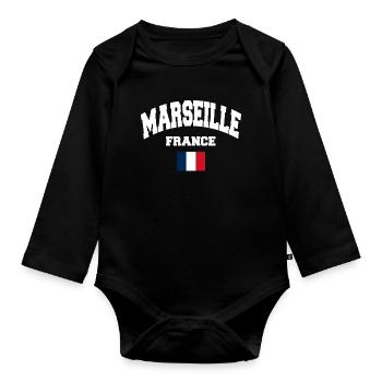 Marseille - Body Bébé bio manches longues - noir - Devant