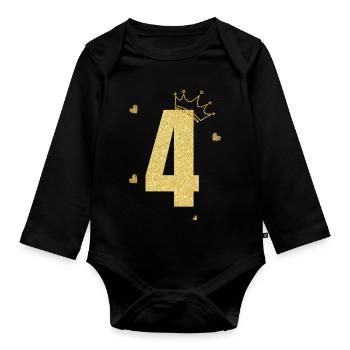 Goldene Krone zum 4-jährigen Jubiläum - Baby Bio-Langarm-Body - Schwarz - Vorne