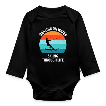 Water skis, water skis, water skiers - Organic Longsleeve Baby Bodysuit - black - Front