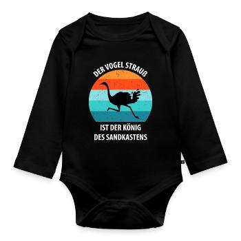 Strauß Ostrich Vogel Strauß Ornithologie - Baby Bio-Langarm-Body - Schwarz - Vorne