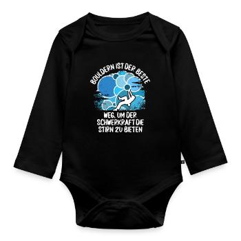 Vintage Bouldern Boulderer Klettern Kletterer - Baby Bio-Langarm-Body - Schwarz - Vorne