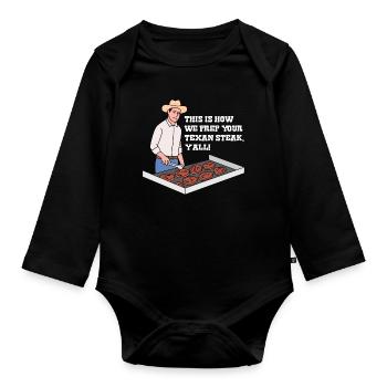 Steak in Texas Design für stolze Texaner - Baby Bio-Langarm-Body - Schwarz - Vorne