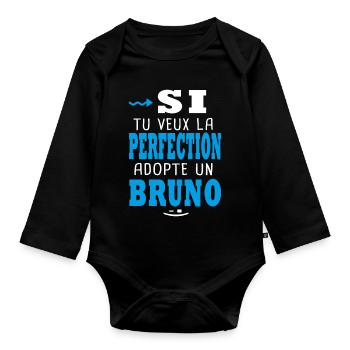 Bruno Si tu veux la perfection adopte un bruno - Body Bébé bio manches longues - noir - Devant