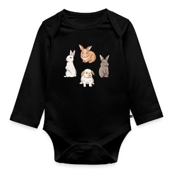 Conception de lapin mignon pour les propriétaires de lapins - Body Bébé bio manches longues - noir - Devant