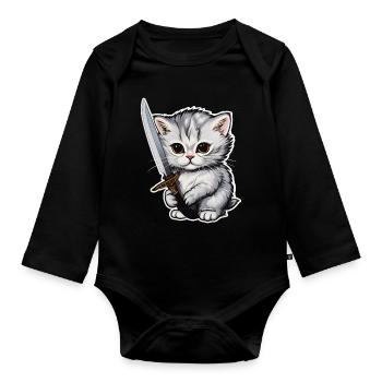 Chat Couteau Animal Animal domestique Chaton - Body Bébé bio manches longues - noir - Devant