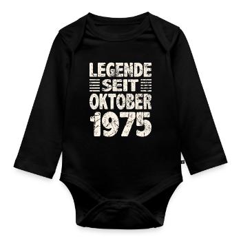 Oktober 1975 Legende seit 48 Jahren Mann Frau - Baby Bio-Langarm-Body - Schwarz - Vorne