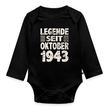 Oktober 1943 Legende seit 80 Jahren Mann Frau - Baby Bio-Langarm-Body - Schwarz - Vorne