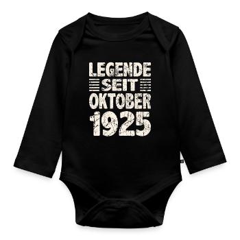 Oktober 1925 Legende seit 98 Jahren Mann Frau - Baby Bio-Langarm-Body - Schwarz - Vorne