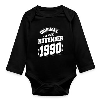 November 1990 Original seit 33 Jahren Mann Frau - Baby Bio-Langarm-Body - Schwarz - Vorne