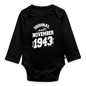 November 1943 Original seit 80 Jahren Mann Frau - Baby Bio-Langarm-Body - Schwarz - Vorne