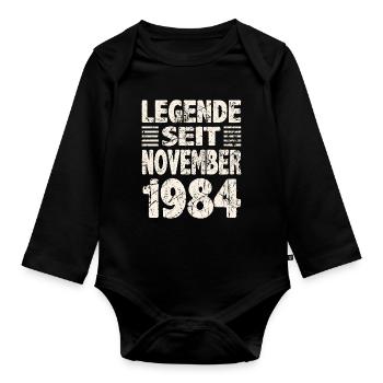 November 1984 Legende seit 39 Jahren Mann Frau - Baby Bio-Langarm-Body - Schwarz - Vorne