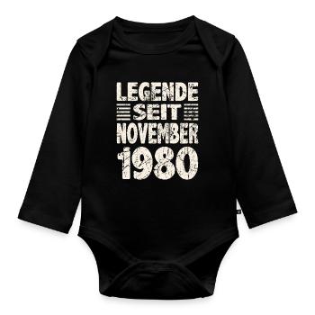November 1980 Legende seit 43 Jahren Mann Frau - Baby Bio-Langarm-Body - Schwarz - Vorne
