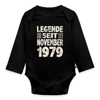 November 1979 Legende seit 44 Jahren Mann Frau - Baby Bio-Langarm-Body - Schwarz - Vorne