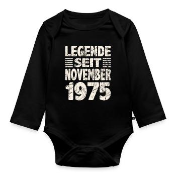 November 1975 Legende seit 48 Jahren Mann Frau - Baby Bio-Langarm-Body - Schwarz - Vorne
