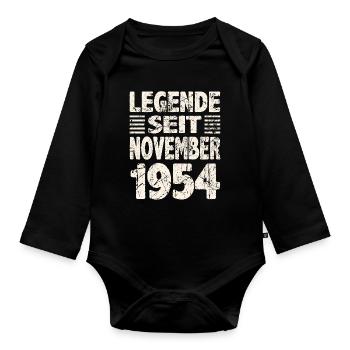 November 1954 Legende seit 69 Jahren Mann Frau - Baby Bio-Langarm-Body - Schwarz - Vorne