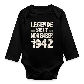 November 1942 Legende seit 81 Jahren Mann Frau - Baby Bio-Langarm-Body - Schwarz - Vorne