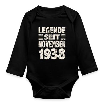 November 1938 Legende seit 85 Jahren Mann Frau - Baby Bio-Langarm-Body - Schwarz - Vorne