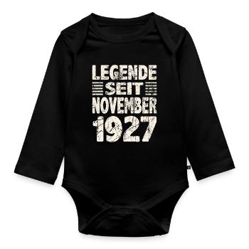 November 1927 Legende seit 96 Jahren Mann Frau - Baby Bio-Langarm-Body - Schwarz - Vorne