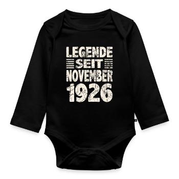 November 1926 Legende seit 97 Jahren Mann Frau - Baby Bio-Langarm-Body - Schwarz - Vorne