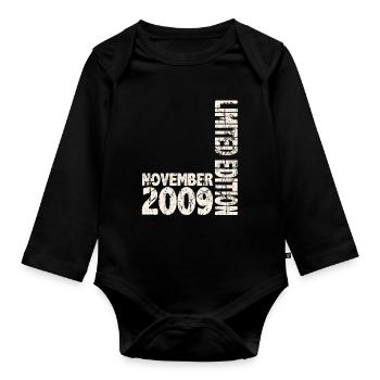 Novembre 2009 Edition Limitée 14 Ans Homme Femme - Body Bébé bio manches longues - noir - Devant