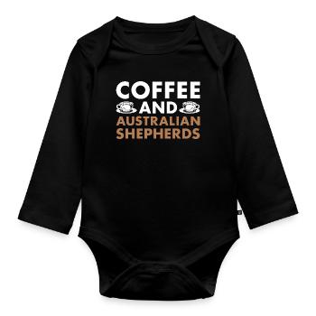 Dog Coffee And Aussie - Organic Longsleeve Baby Bodysuit - black - Front