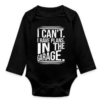 Je ne peux pas, j’ai des plans dans le garage Papa qui dit - Body Bébé bio manches longues - noir - Devant