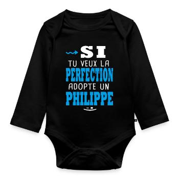 Philippe Si tu veux la perfection adopte Philippe - Body Bébé bio manches longues - noir - Devant