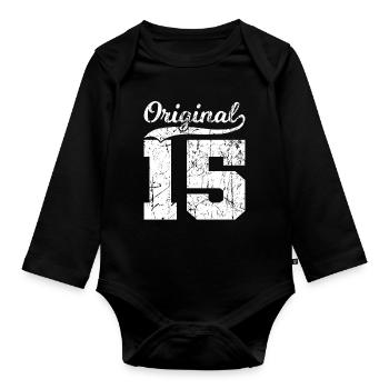 15 Original 9 Jahren Junge Mädchen Geburtstag - Baby Bio-Langarm-Body - Schwarz - Vorne