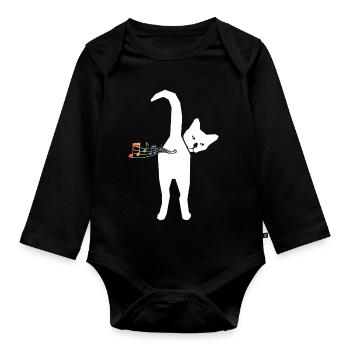 Cat - Organic Longsleeve Baby Bodysuit - black - Front