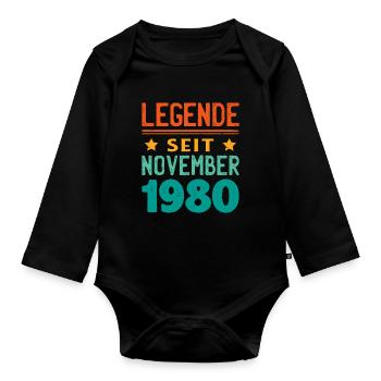 November 1980 Legende seit 43 Jahren Mann Frau - Baby Bio-Langarm-Body - Schwarz - Vorne