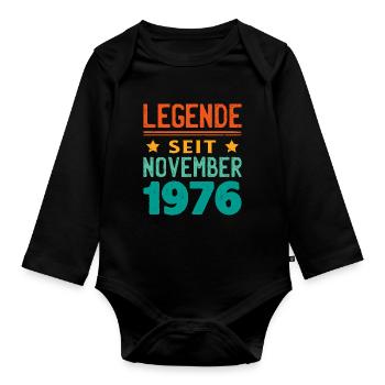 November 1976 Legende seit 47 Jahren Mann Frau - Baby Bio-Langarm-Body - Schwarz - Vorne