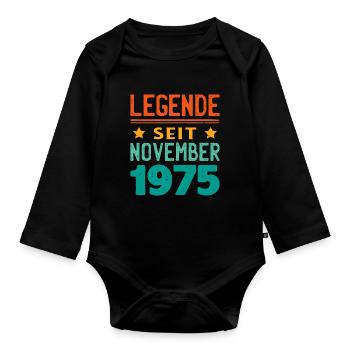 November 1975 Legende seit 48 Jahren Mann Frau - Baby Bio-Langarm-Body - Schwarz - Vorne