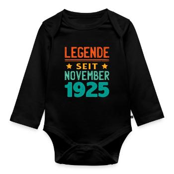 November 1925 Legende seit 98 Jahren Mann Frau - Baby Bio-Langarm-Body - Schwarz - Vorne