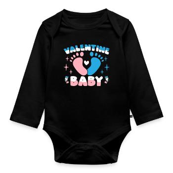 Saint-Valentin Anniversaire Naissance de bébé 14 février - Body Bébé bio manches longues - noir - Devant